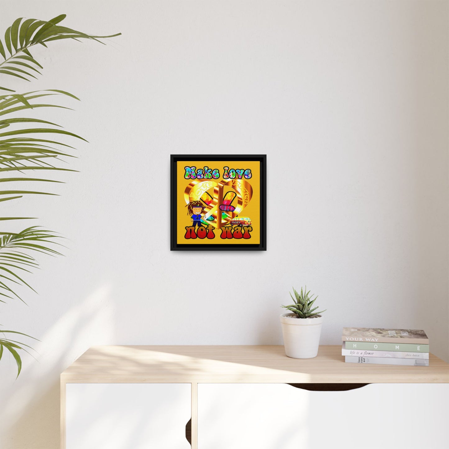 love peace - framed canvas art (yellow)