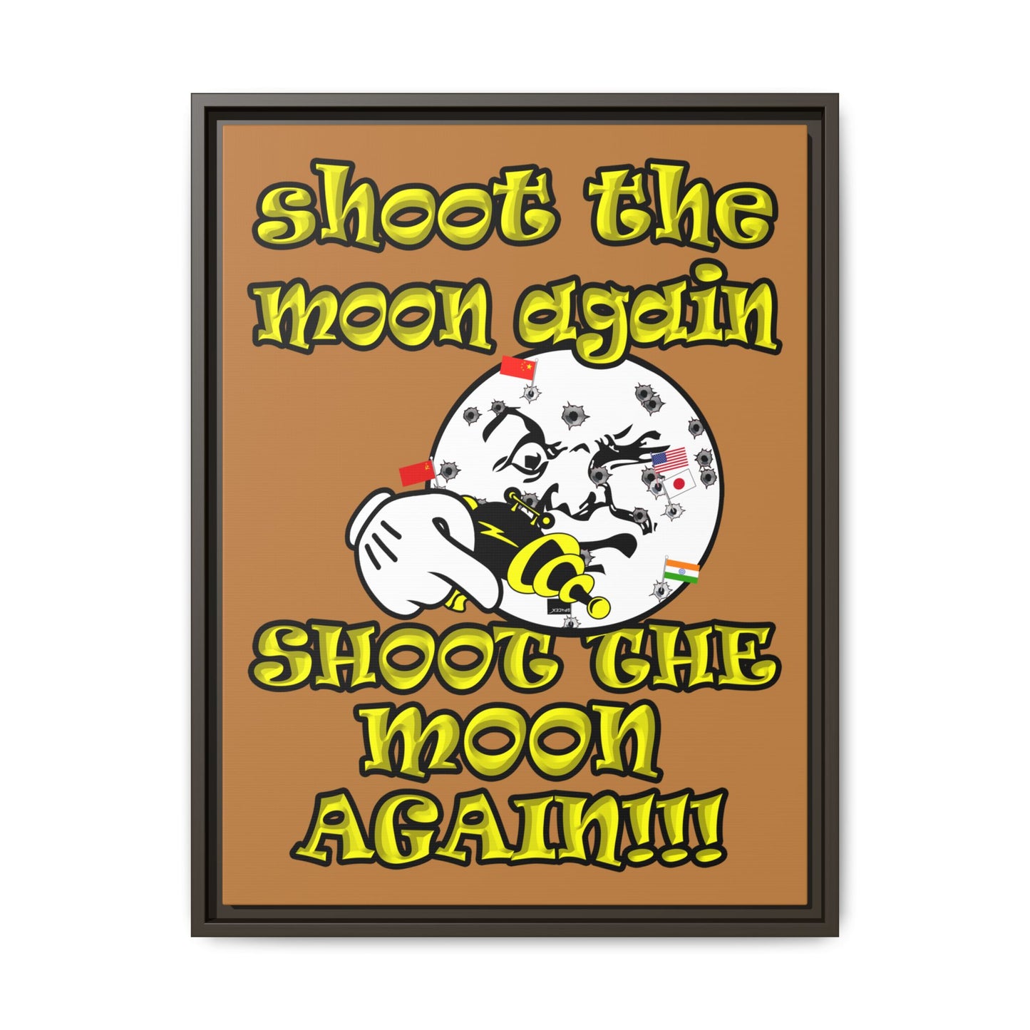 shoot the moon again - framed canvas art (light brown)