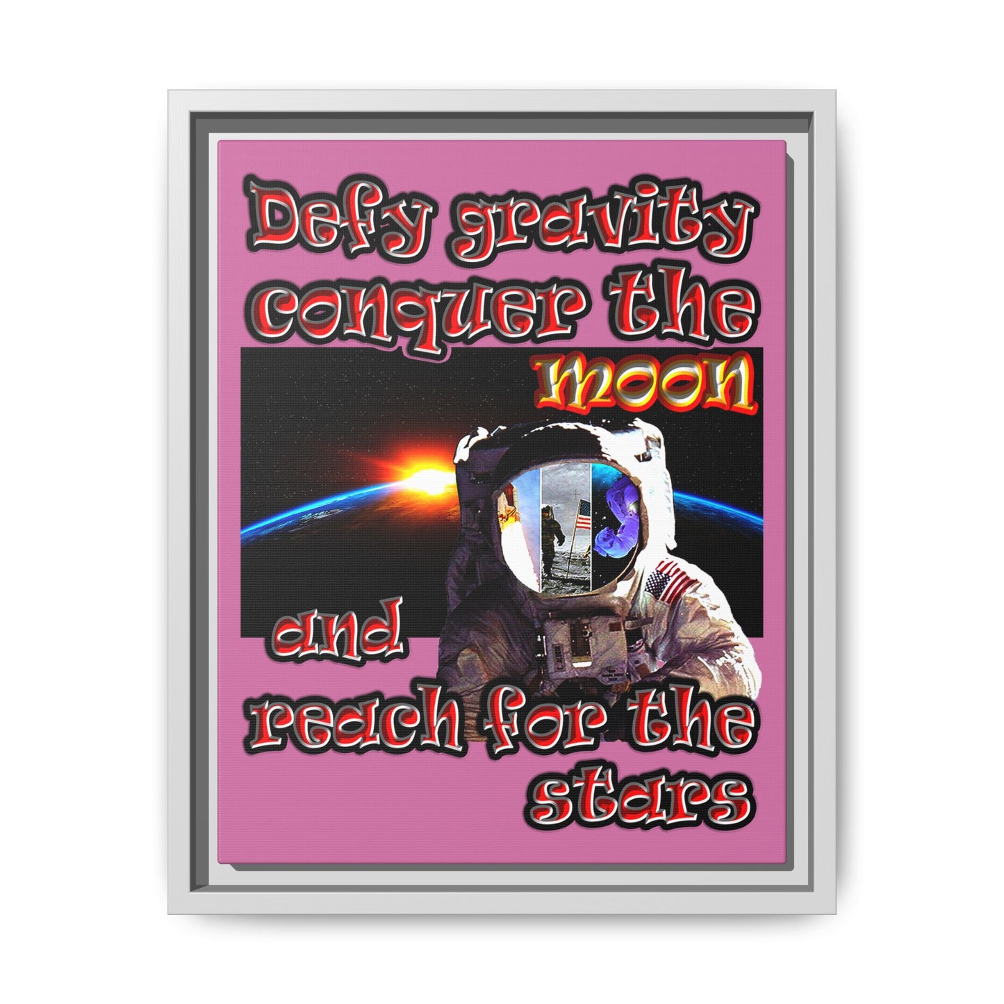 defy conquer reach - framed canvas art (light pink)