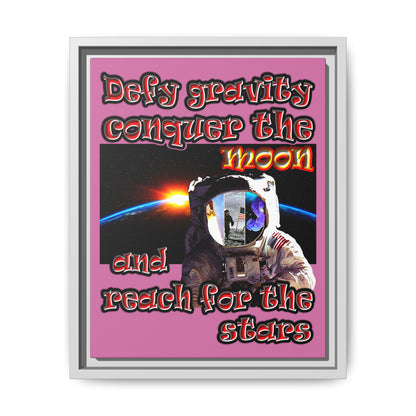 defy conquer reach - framed canvas art (light pink)