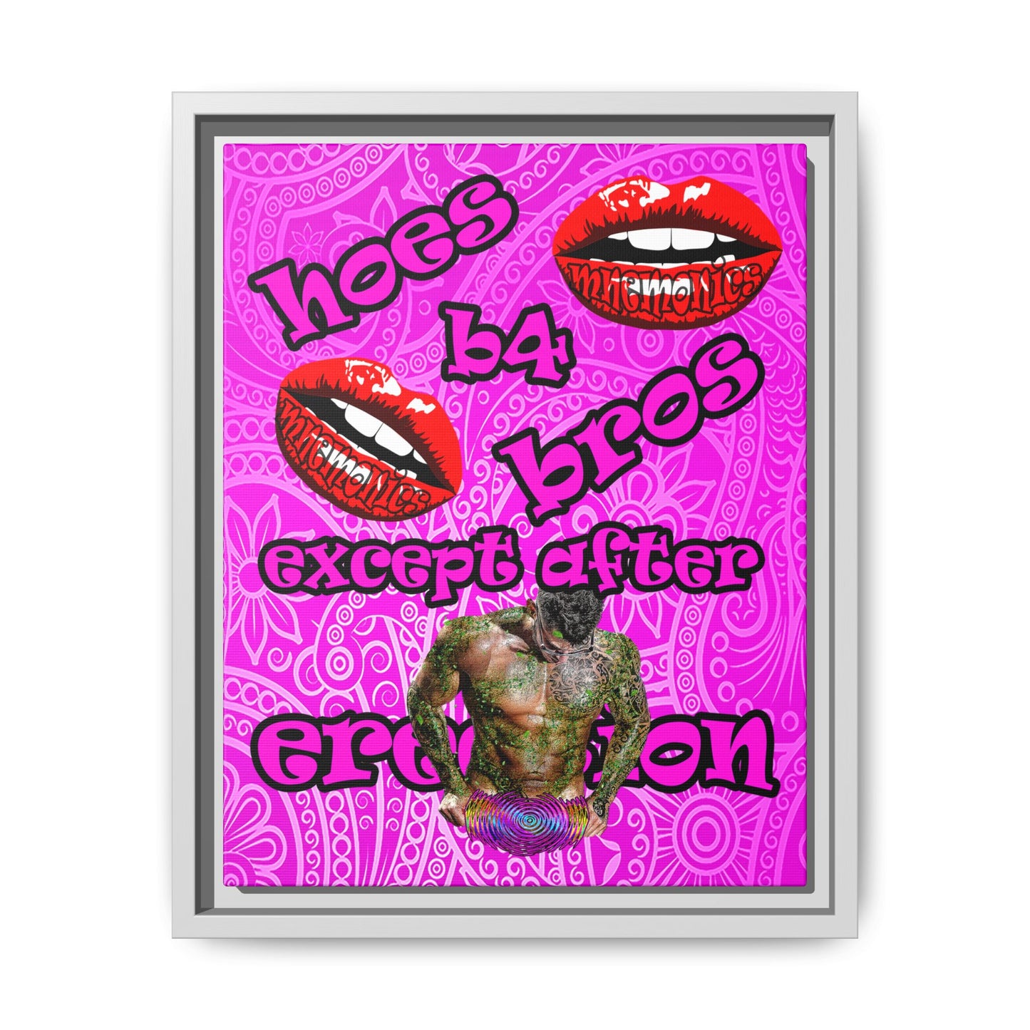 hoes b4 bros - framed canvas art (pink swirl)