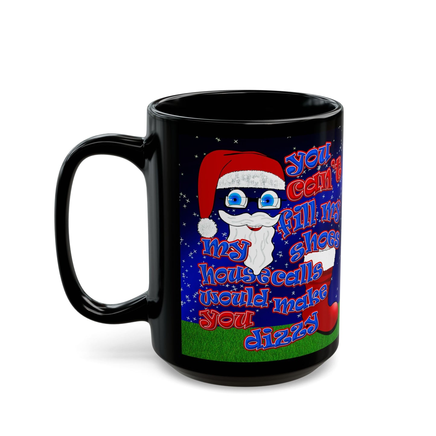 santa's shoes - Black Mug ('snoops' background)