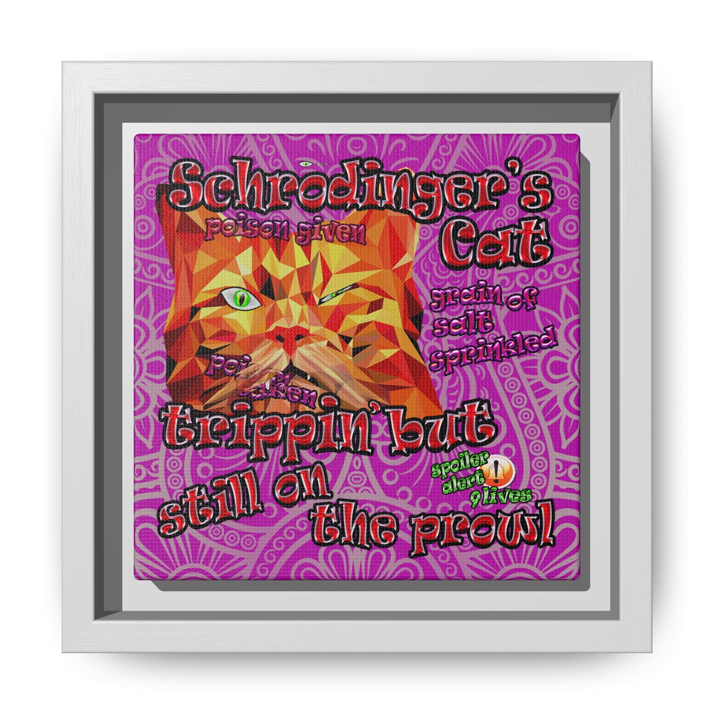 schrodinger's cat - framed canvas art (pink swirl)