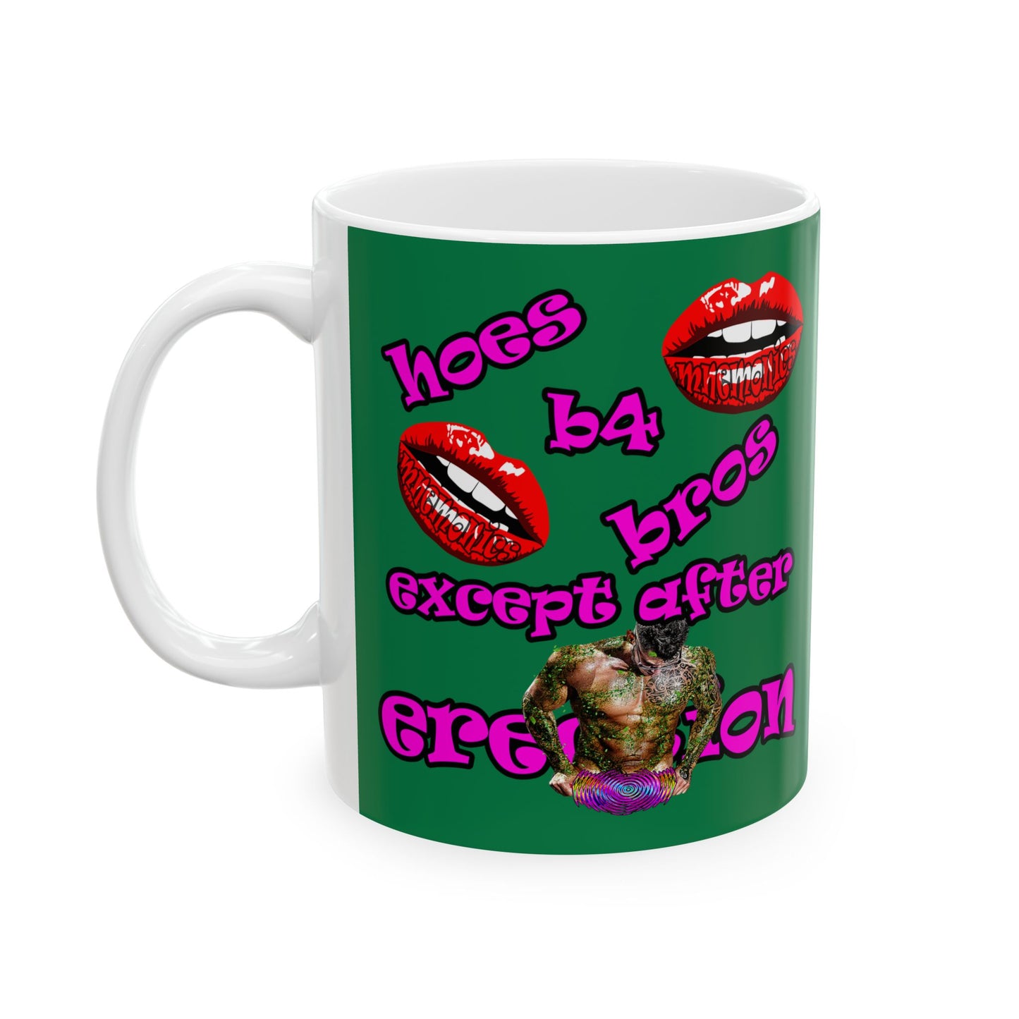 hoes b4 bros - White Mug (dark green)