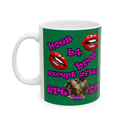 hoes b4 bros - White Mug (dark green)