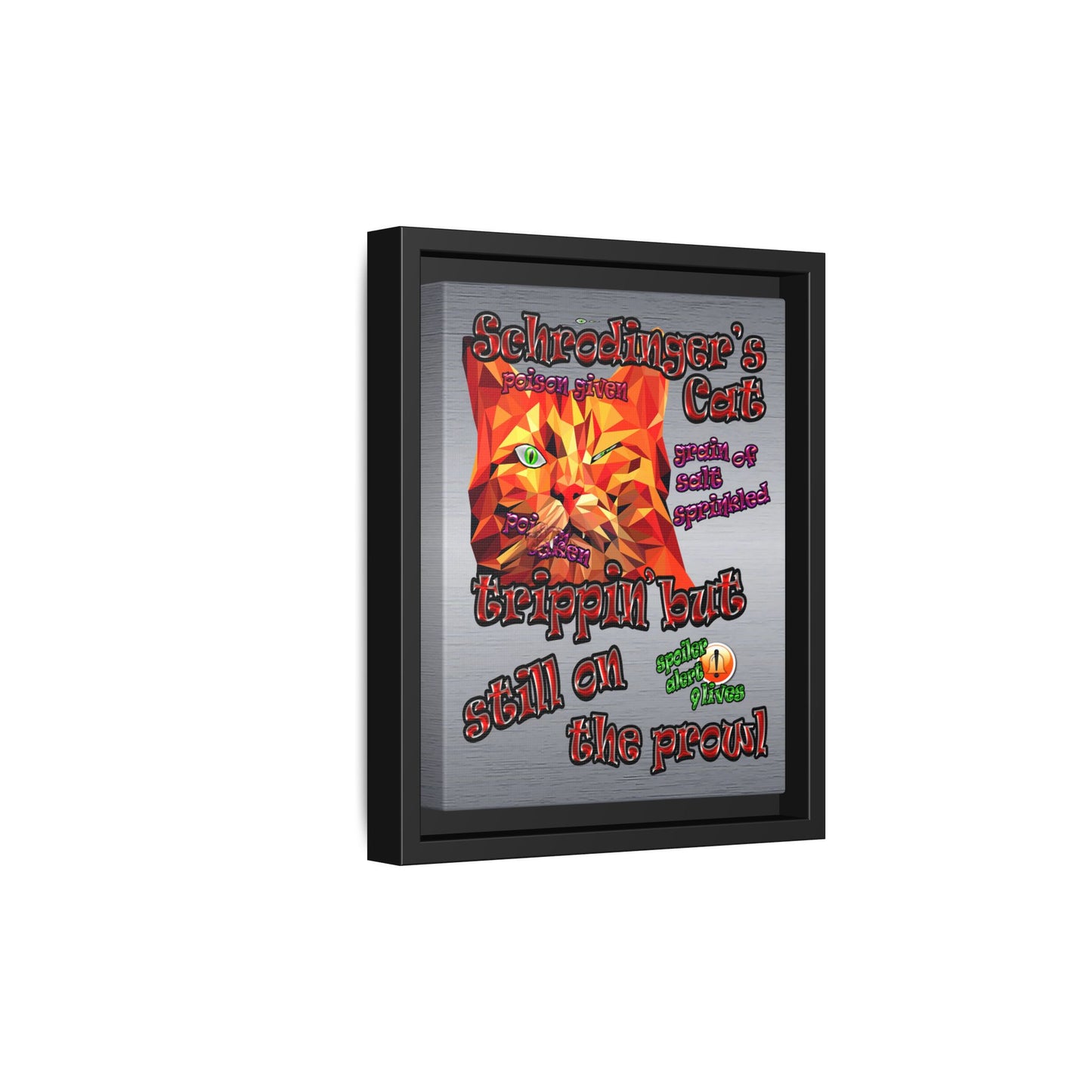 schrodinger's cat - framed canvas art (brushed nickel)