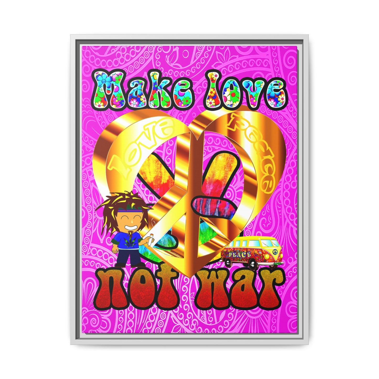 love peace - framed canvas art (pink swirl)