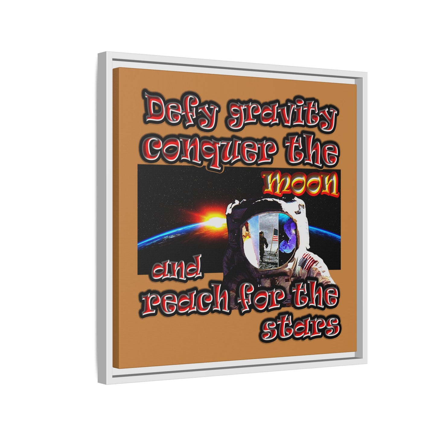 defy conquer reach - framed canvas art (light brown)