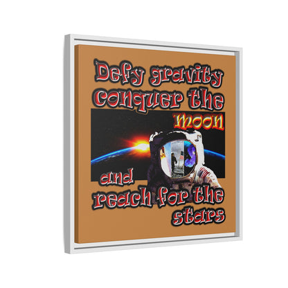 defy conquer reach - framed canvas art (light brown)