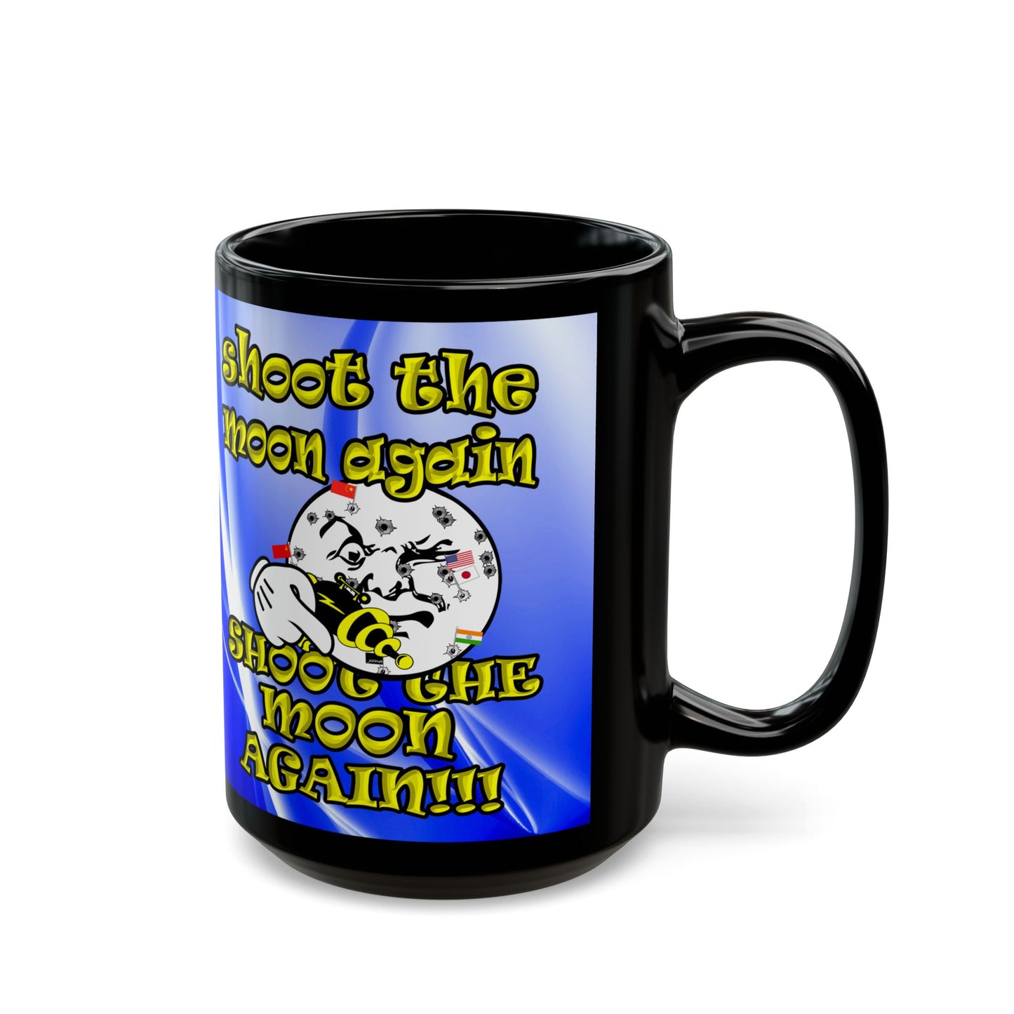 shoot the moon again - Black Mug (blue-white wave)