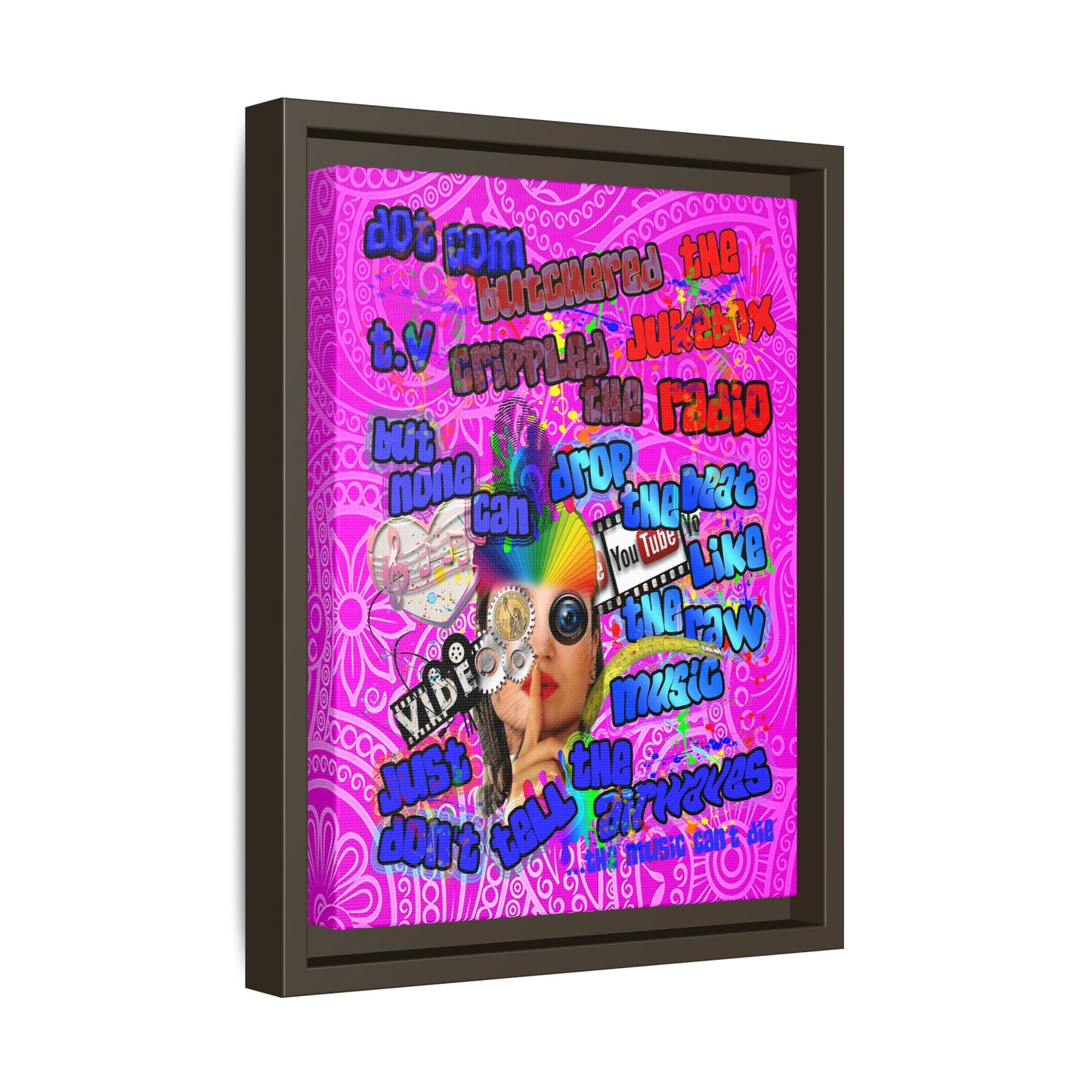 drop the beat - framed canvas art (pink swirl)