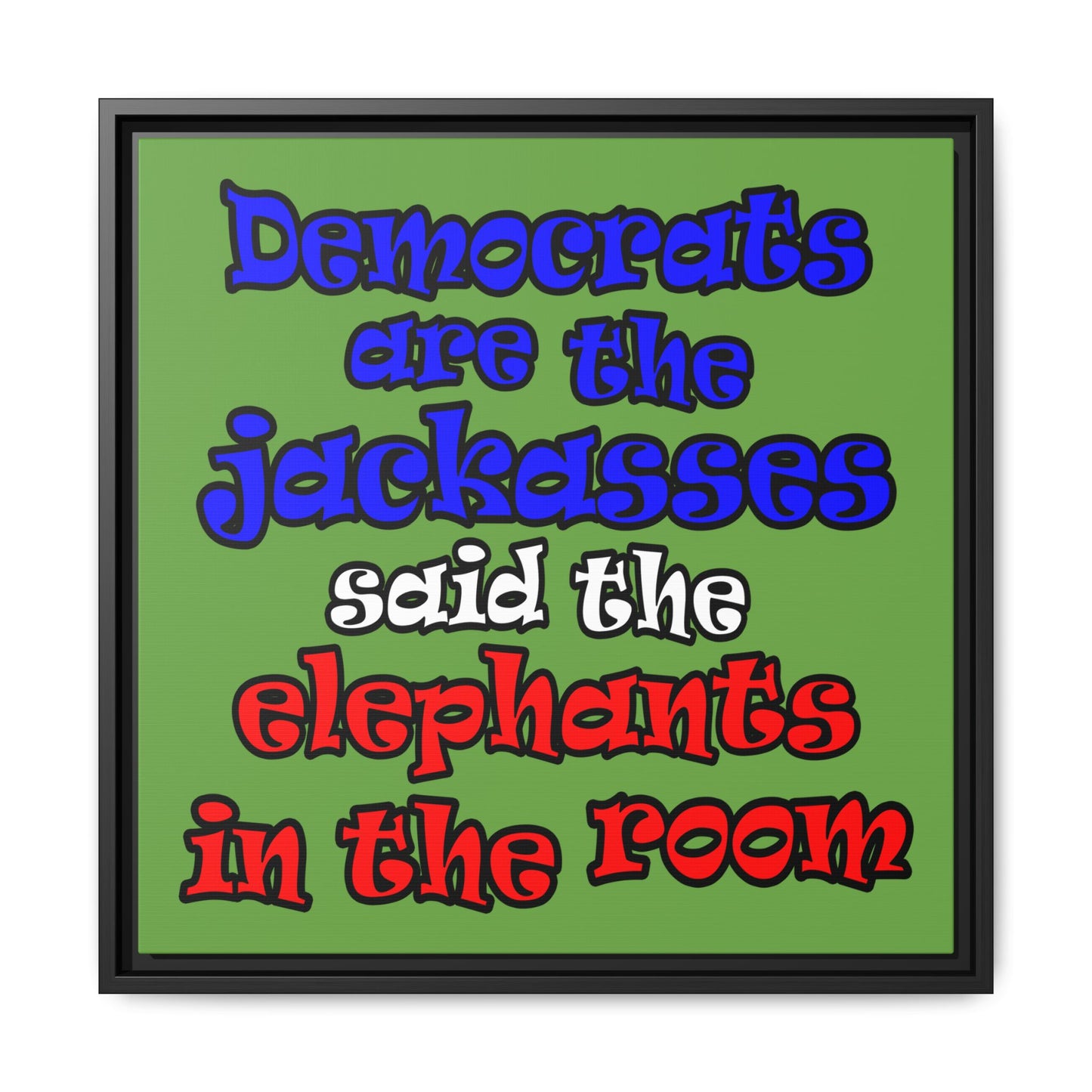 donkeys and elephants - framed canvas art (green)