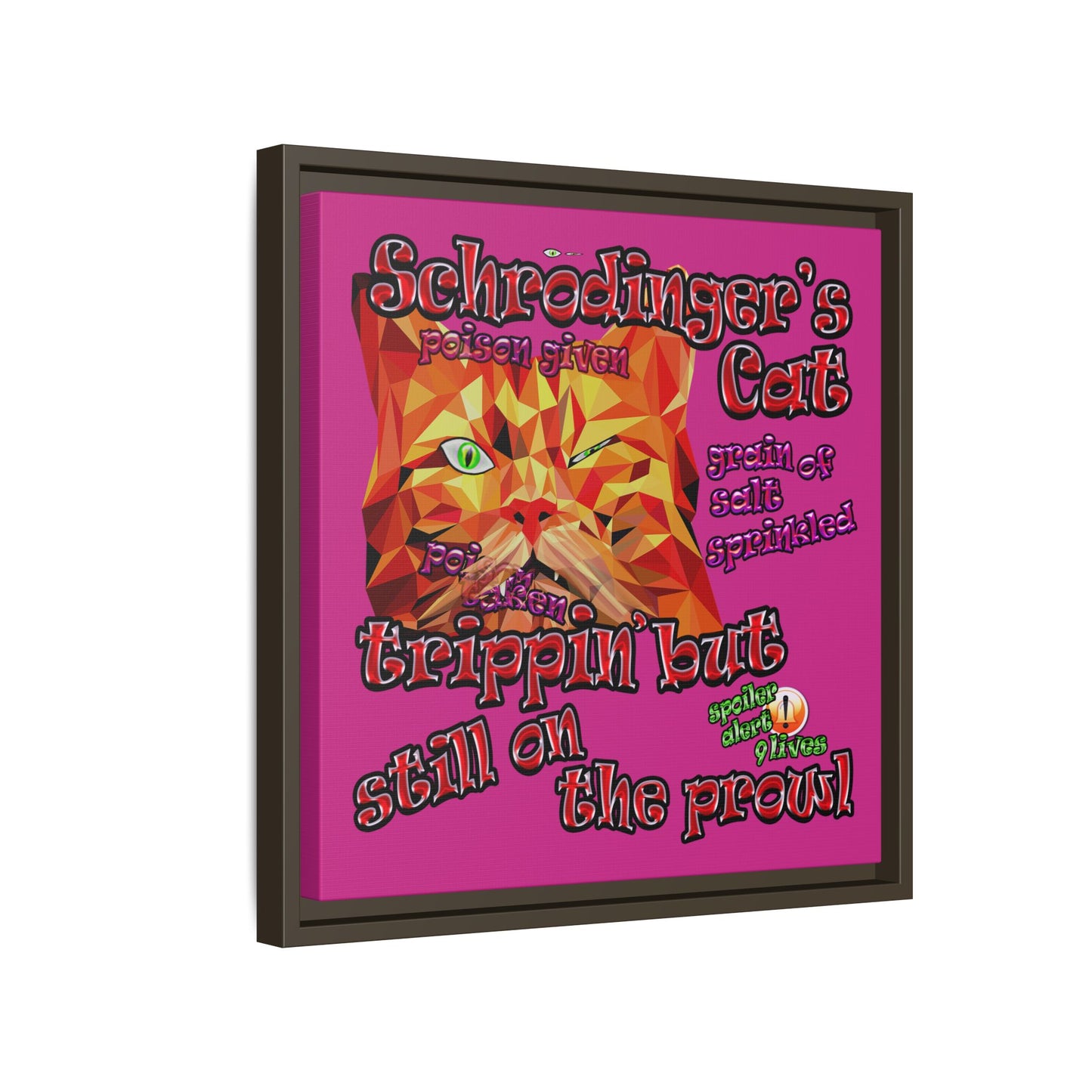 schrodinger's cat - framed canvas art (pink)