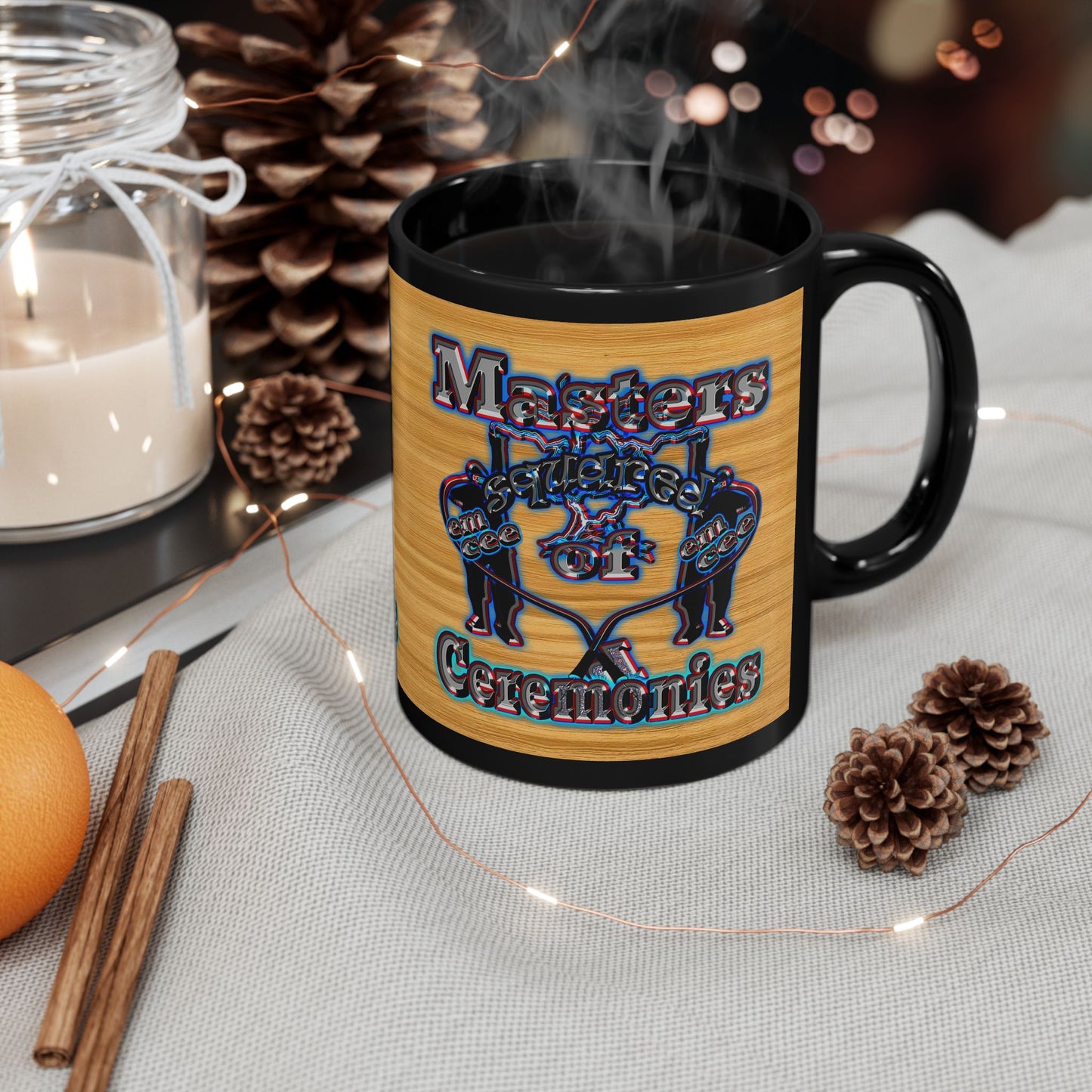 em cee squared - Black Mug (butterscotch wood finish)