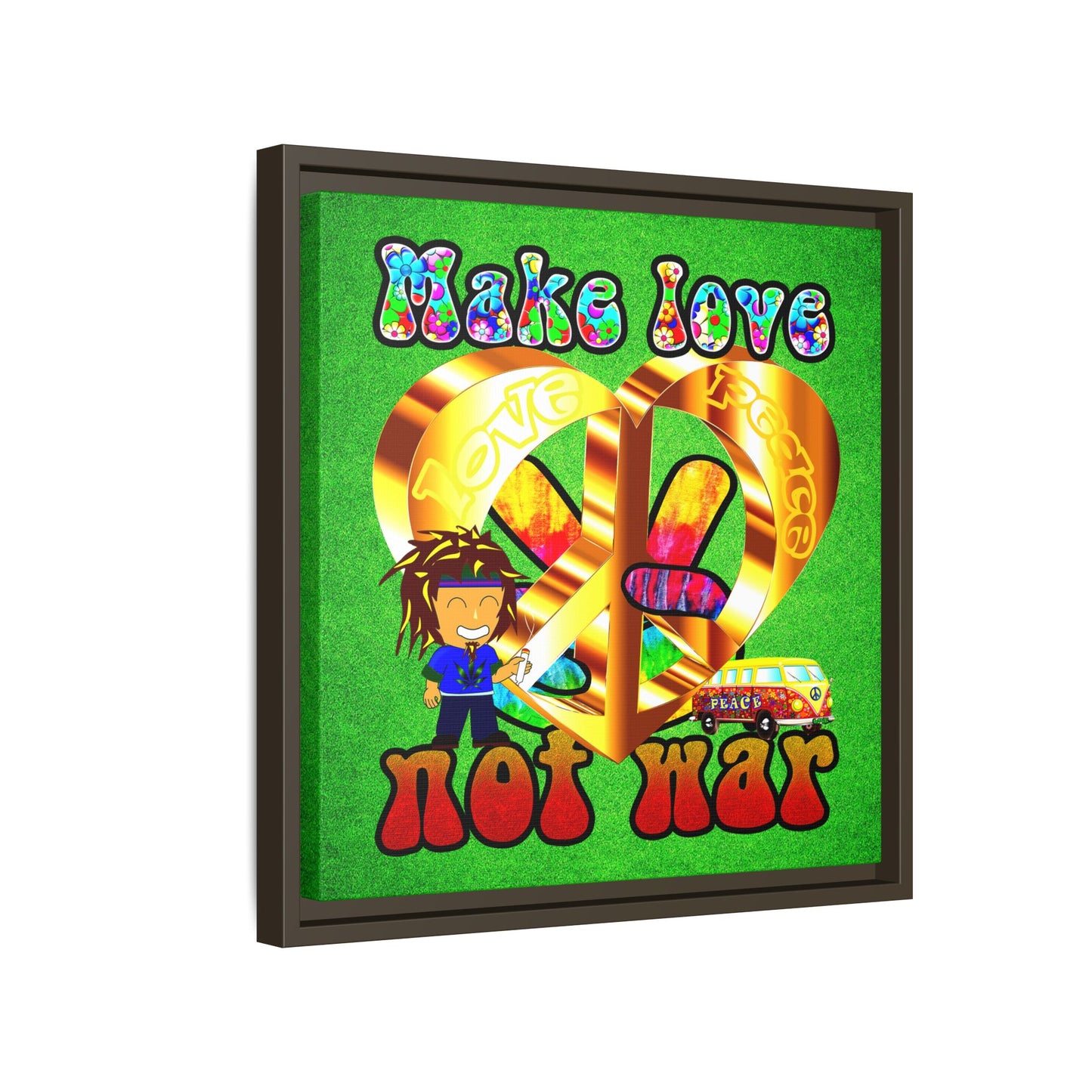 love peace - framed canvas art (green turf)