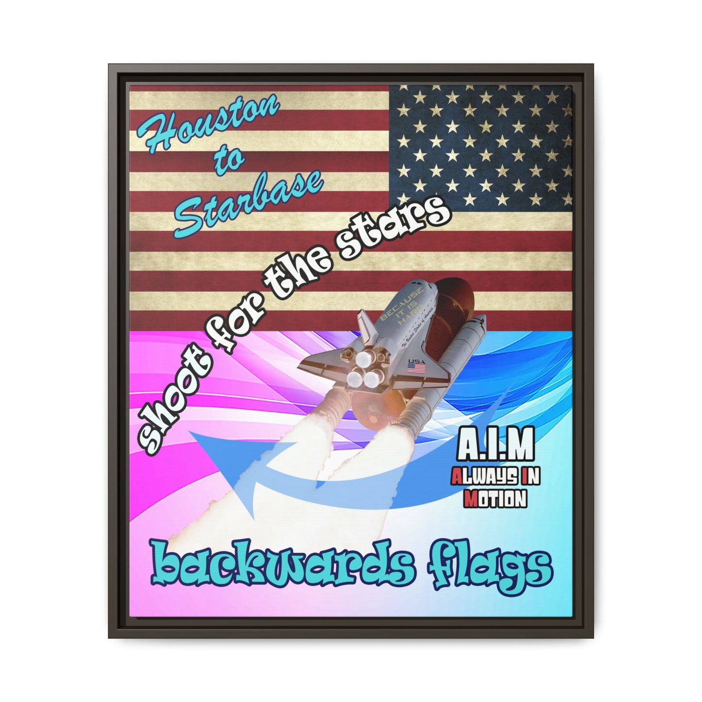 shoot for the stars - framed canvas art (light blue-pink wave)