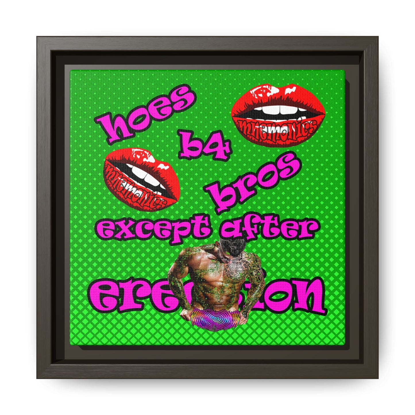 hoes b4 bros - framed canvas art (logo green)