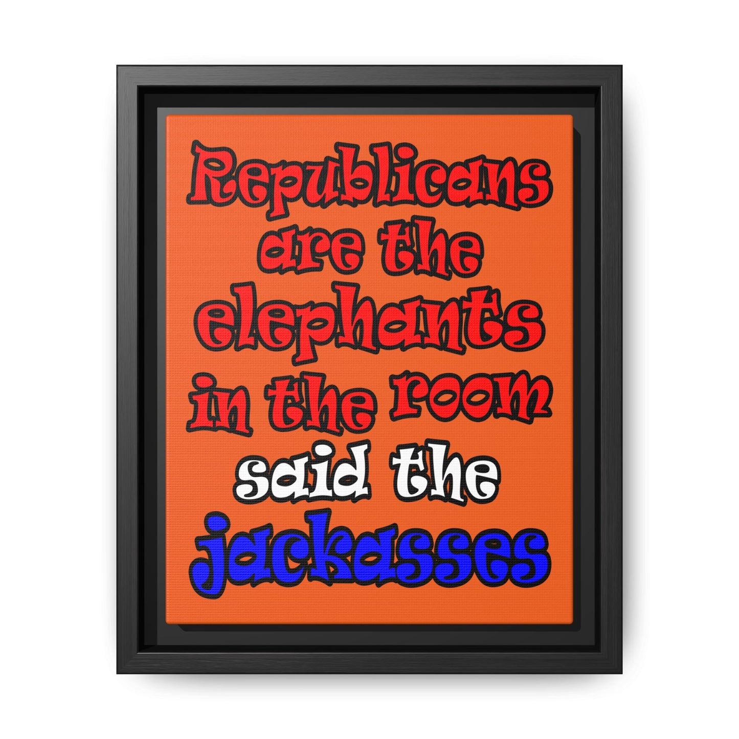 donkeys and elephants - framed canvas art (orange)