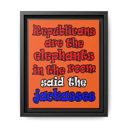 donkeys and elephants - framed canvas art (orange)