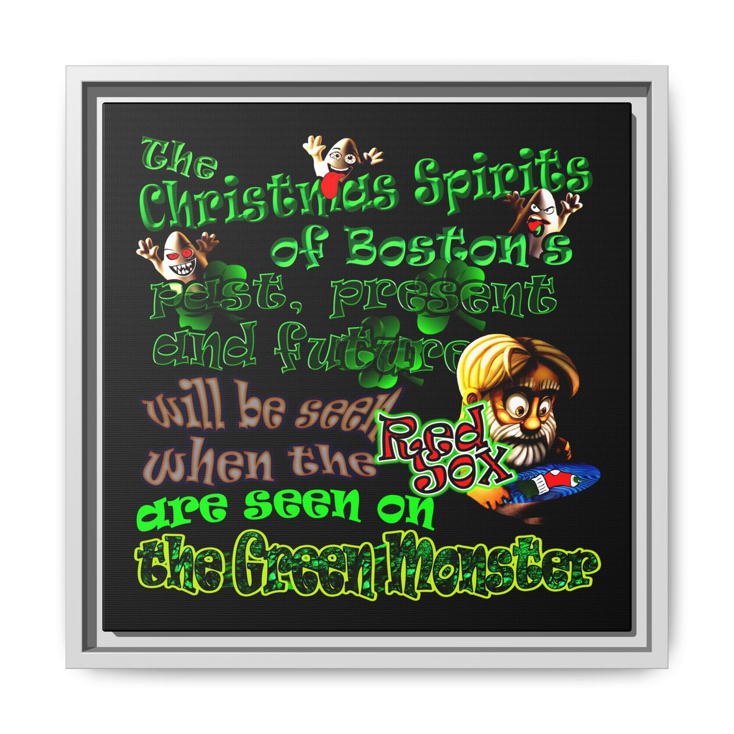 christmas spirits of boston - framed canvas art (black)