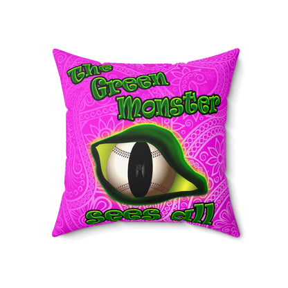 green monster - Faux Suede Square Pillow - (pink swirl)
