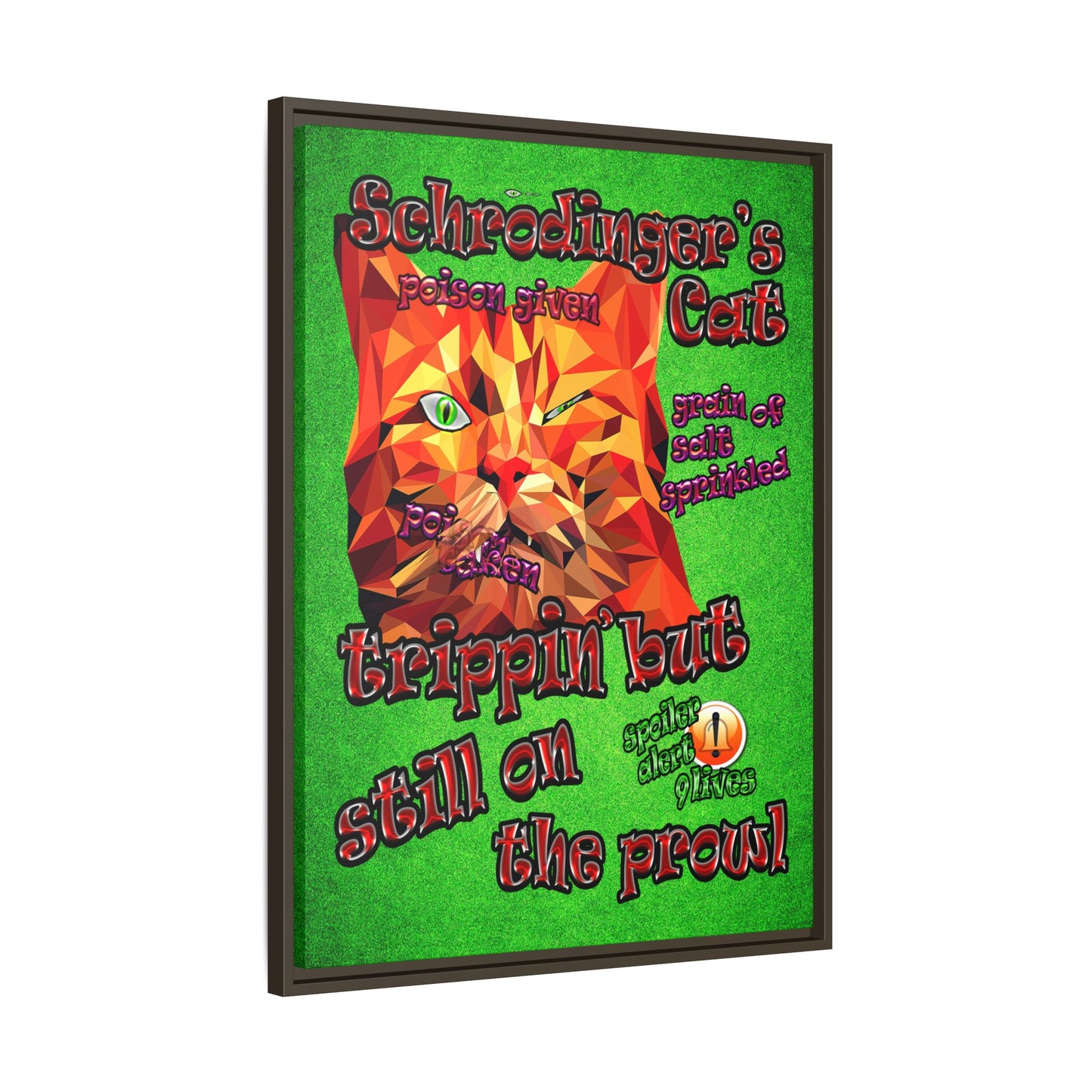 schrodinger's cat - framed canvas art (green turf)