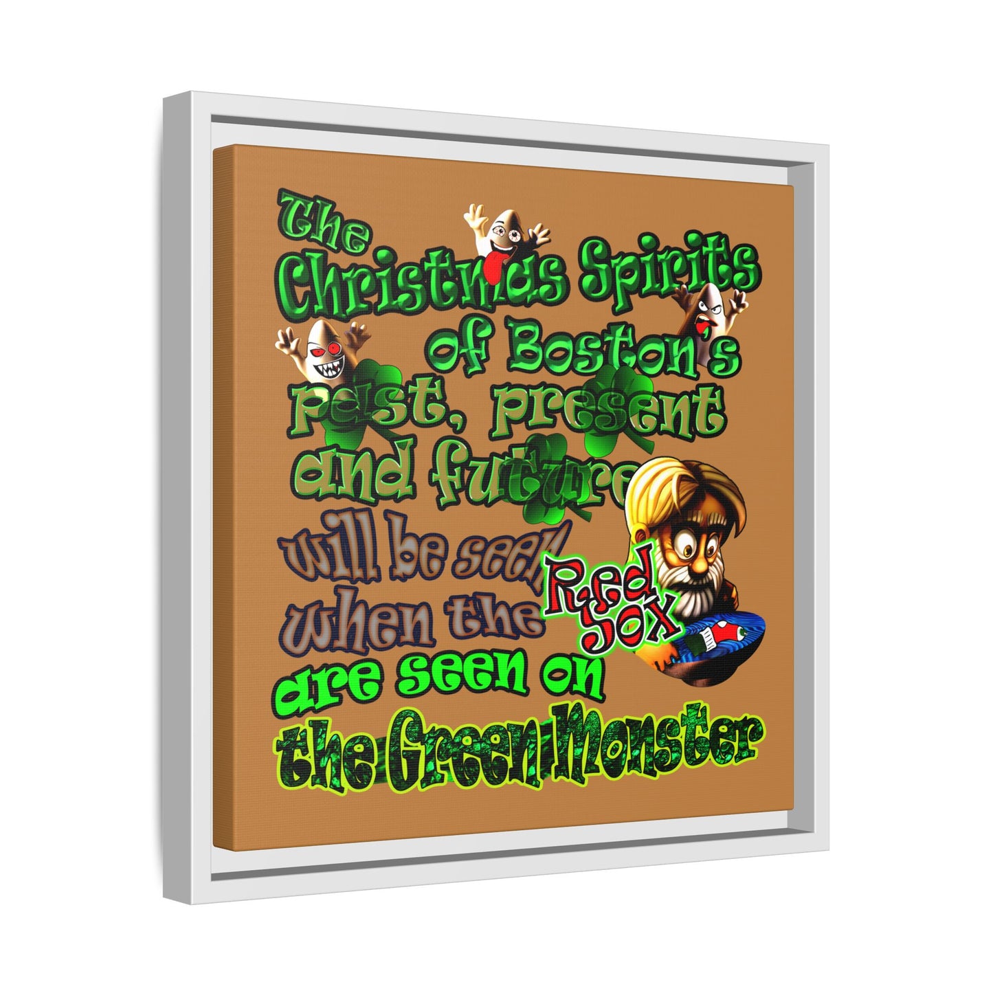 christmas spirits of boston - framed canvas art (light brown)