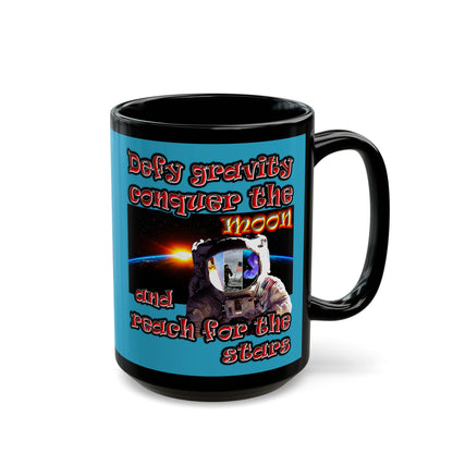 defy conquer reach - Black Mug (turquoise)