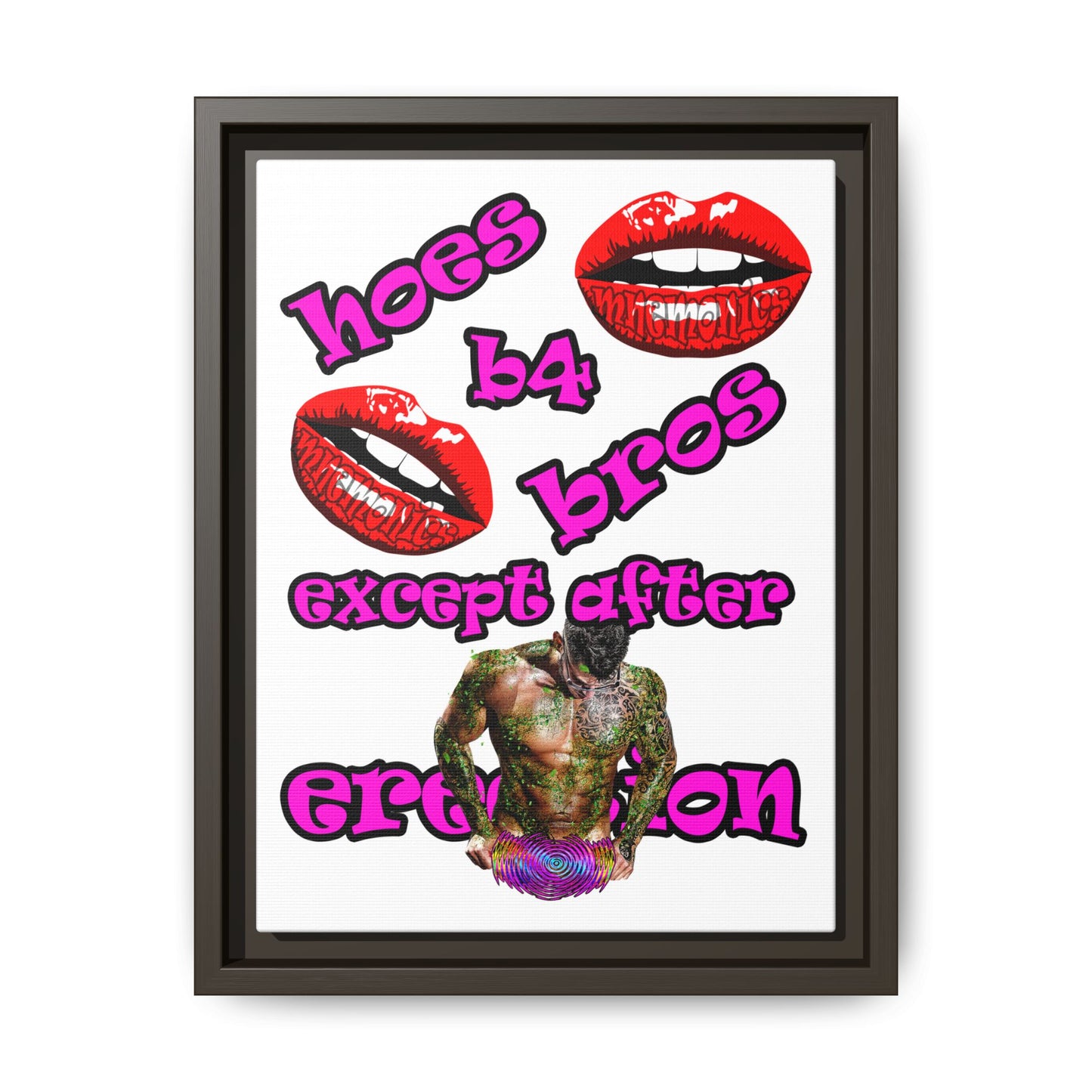 hoes b4 bros - framed canvas art (white)