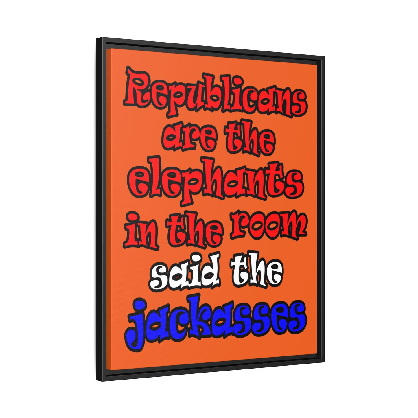 donkeys and elephants - framed canvas art (orange)