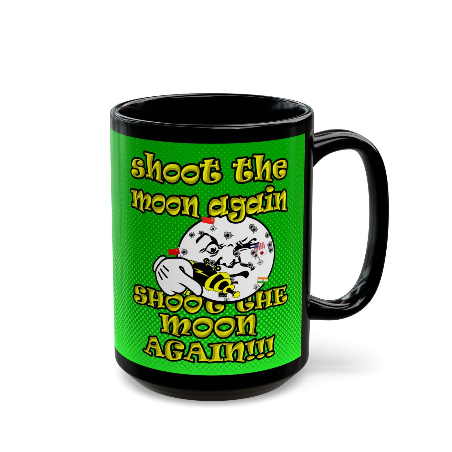 shoot the moon again - Black Mug (logo green)