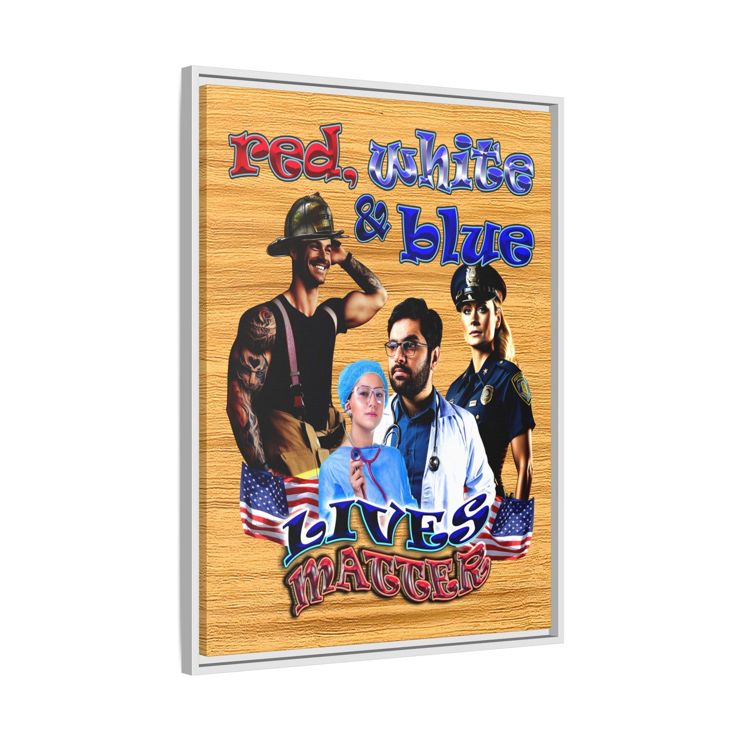 rw&b lives matter - framed canvas art (butterscotch wood finish)