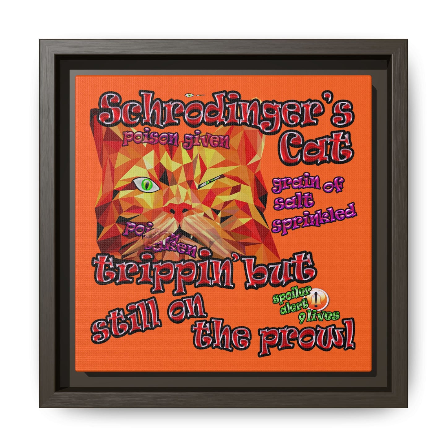 schrodinger's cat - framed canvas art (orange)