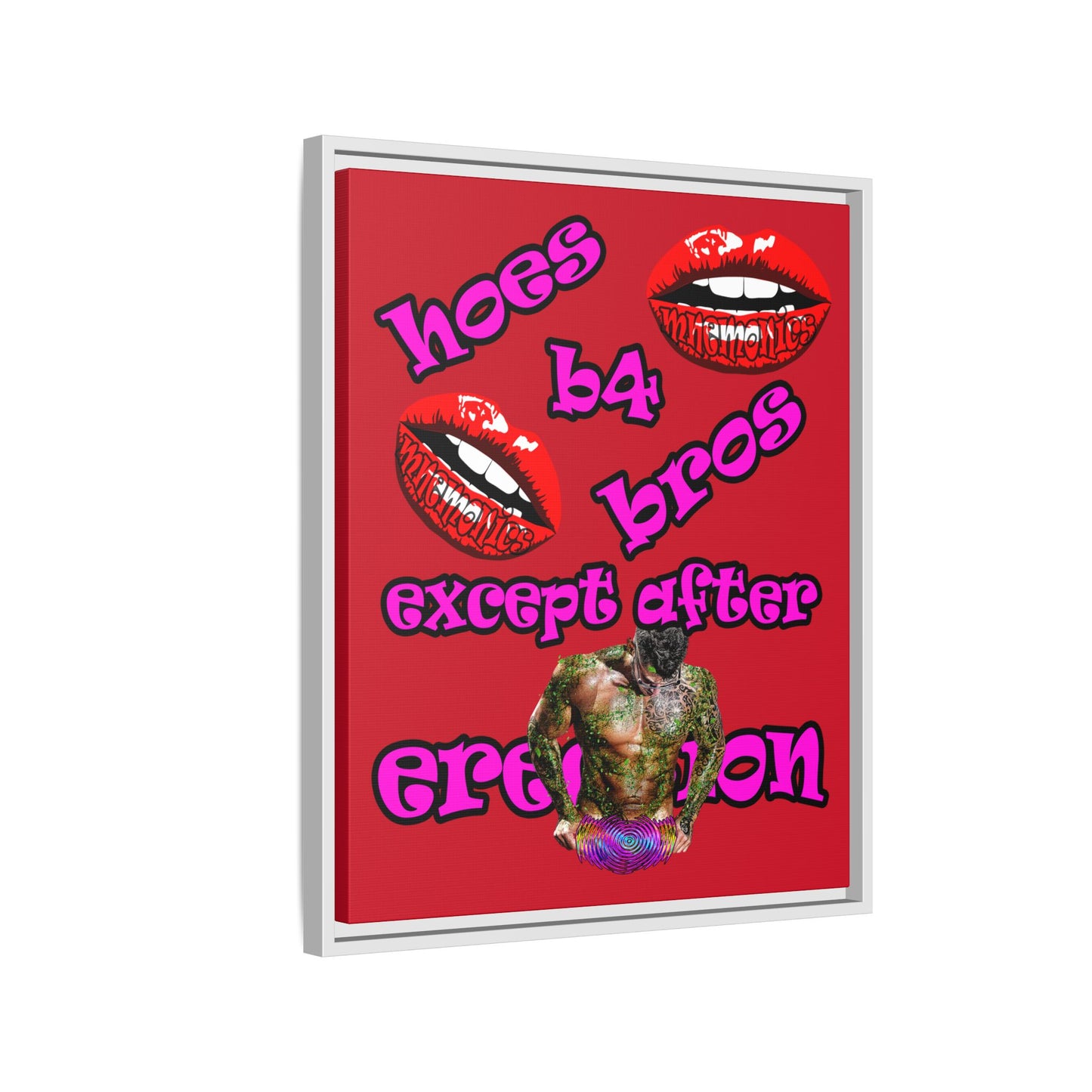 hoes b4 bros - framed canvas art (dark red)