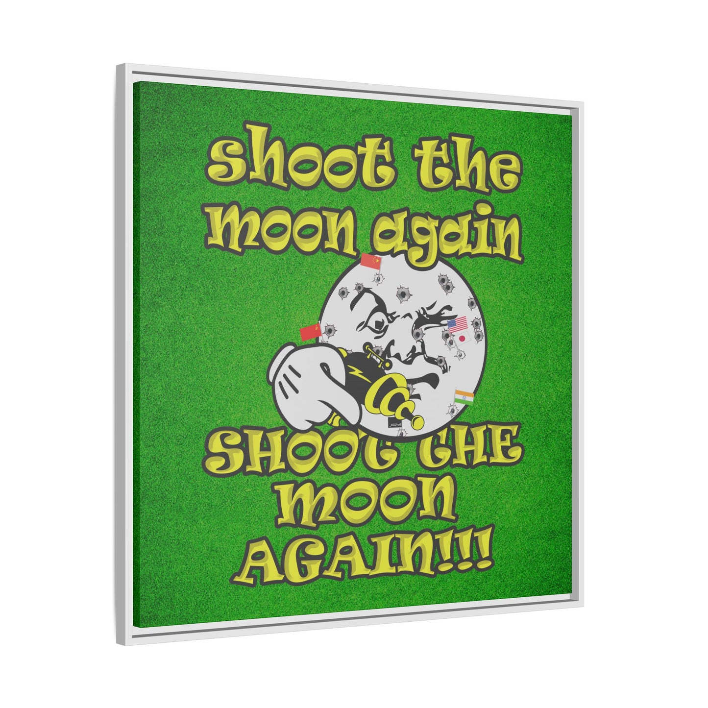 shoot the moon again - framed canvas art (green turf)