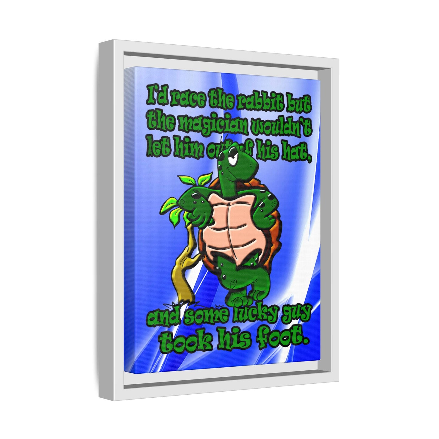 turtle race - framed canvas art (blue-white wave)