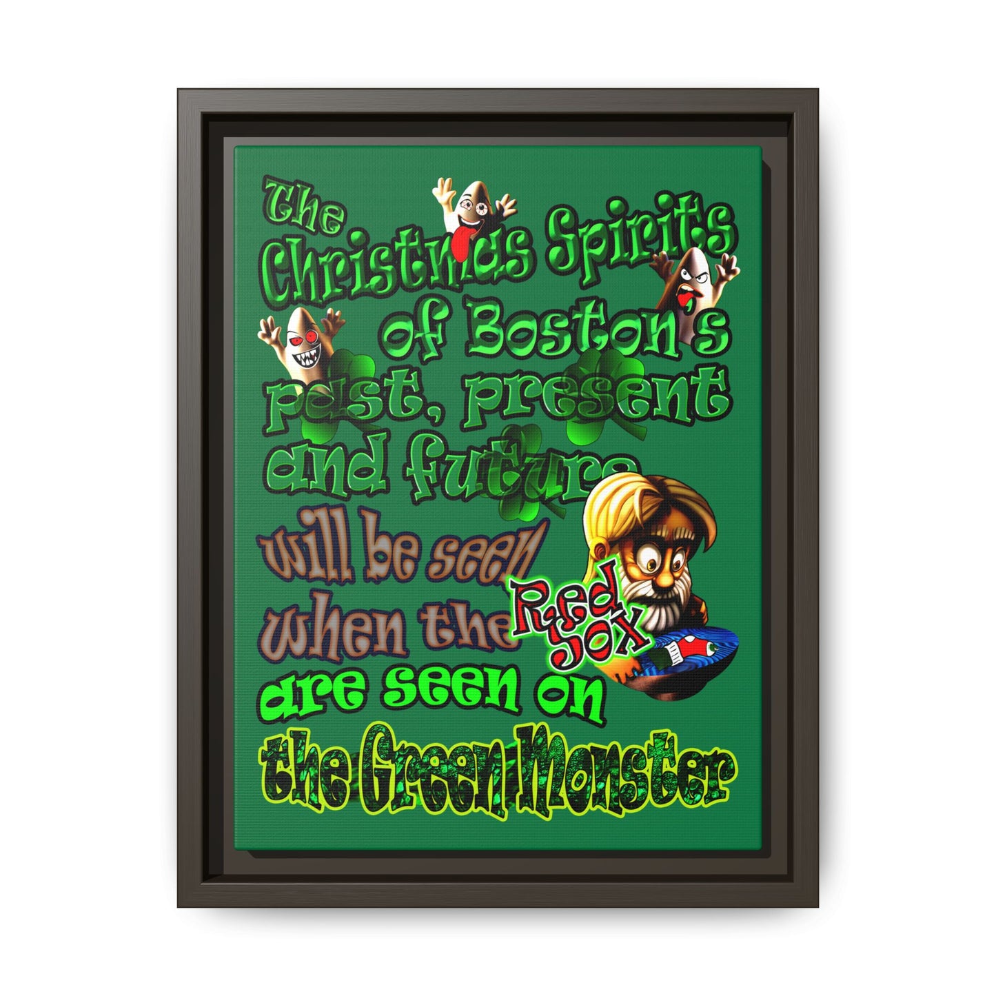 christmas spirits of boston - framed canvas art (dark green)