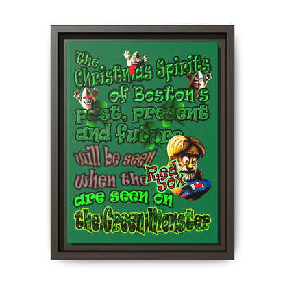 christmas spirits of boston - framed canvas art (dark green)