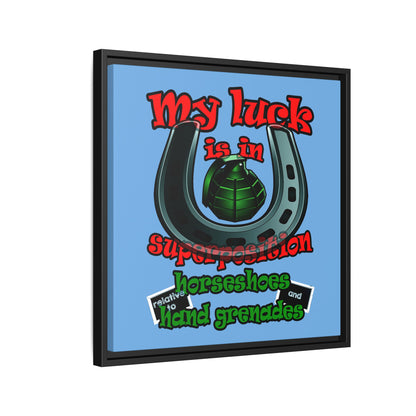 my luck - framed canvas art (light blue)