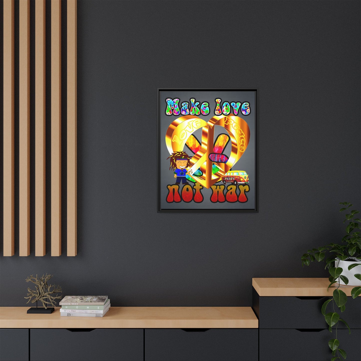 love peace - framed canvas art (grey-light grey)