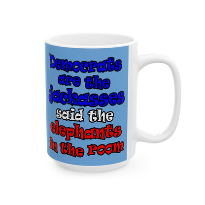 donkeys and elephants - White Mug (light blue)