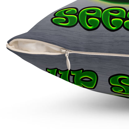 green monster - Spun Polyester Square Pillow - (brushed nickel)