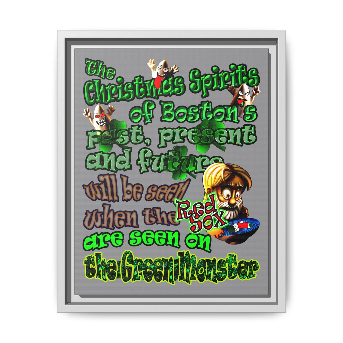 christmas spirits of boston - framed canvas art (grey)