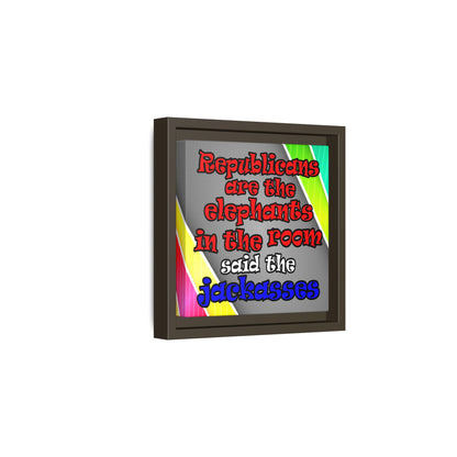 donkeys and elephants - framed canvas art (rainbow split)