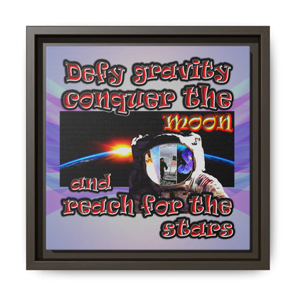 defy conquer reach - framed canvas art (light blue-pink wave)