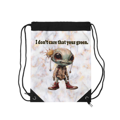 I don't care that your grey - Drawstring Bag (white marble)