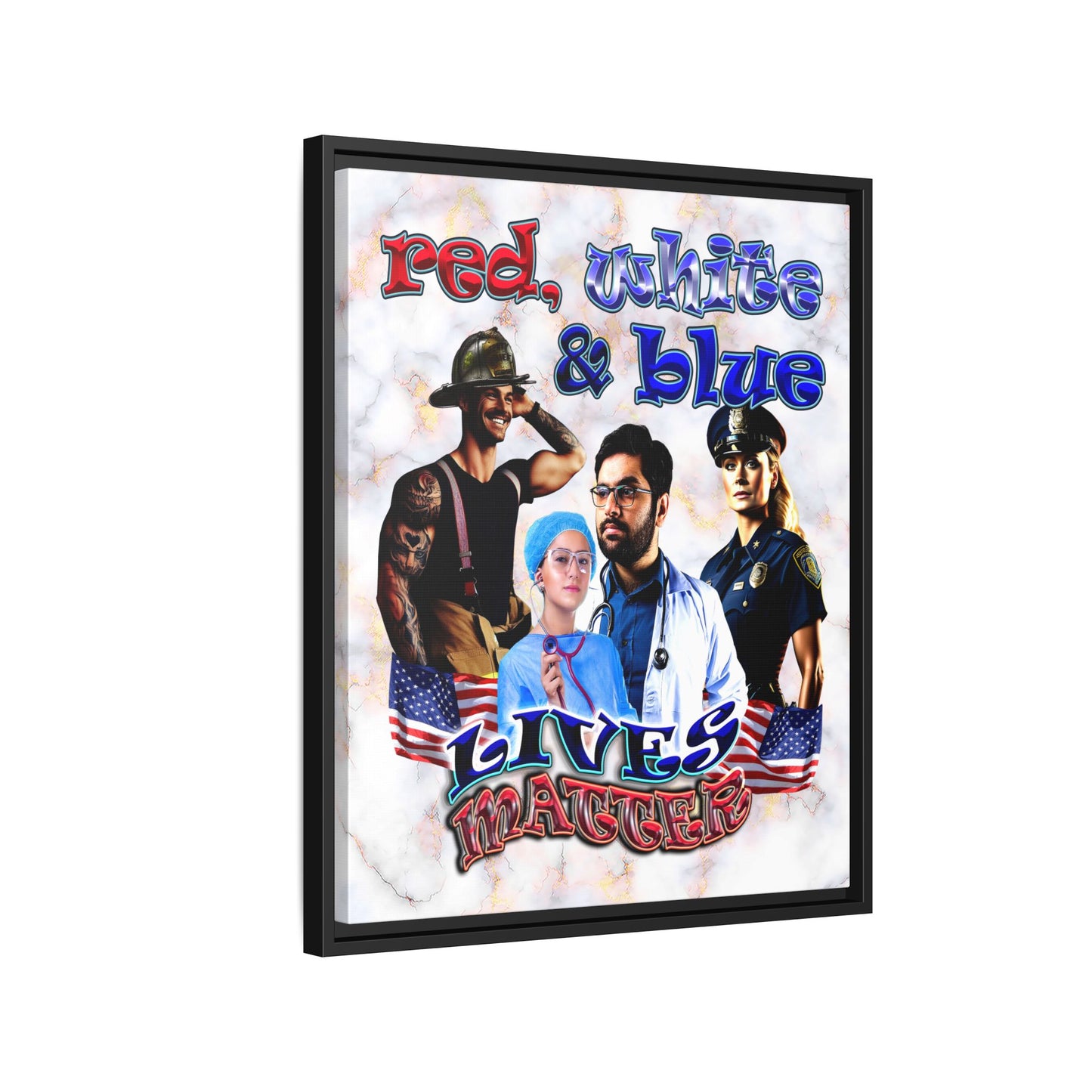 rw&b lives matter - framed canvas art (white marble)
