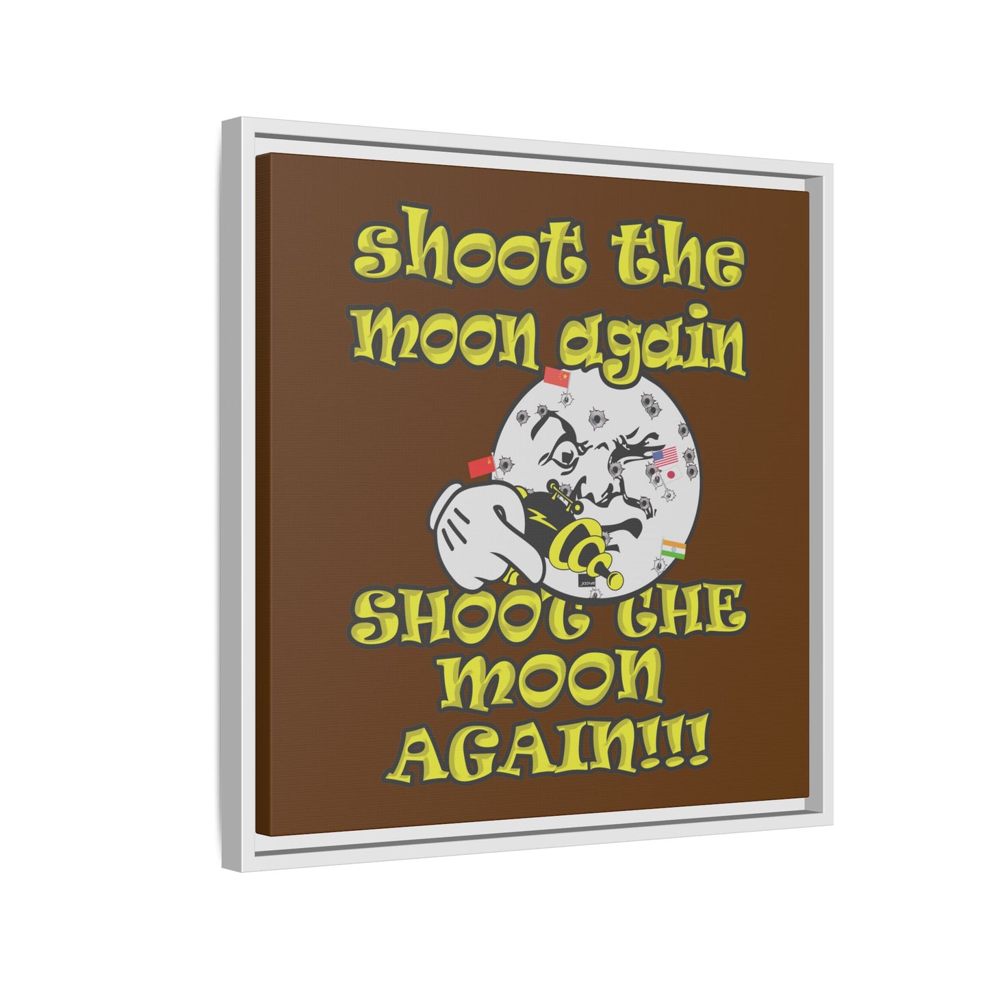shoot the moon again - framed canvas art (brown)