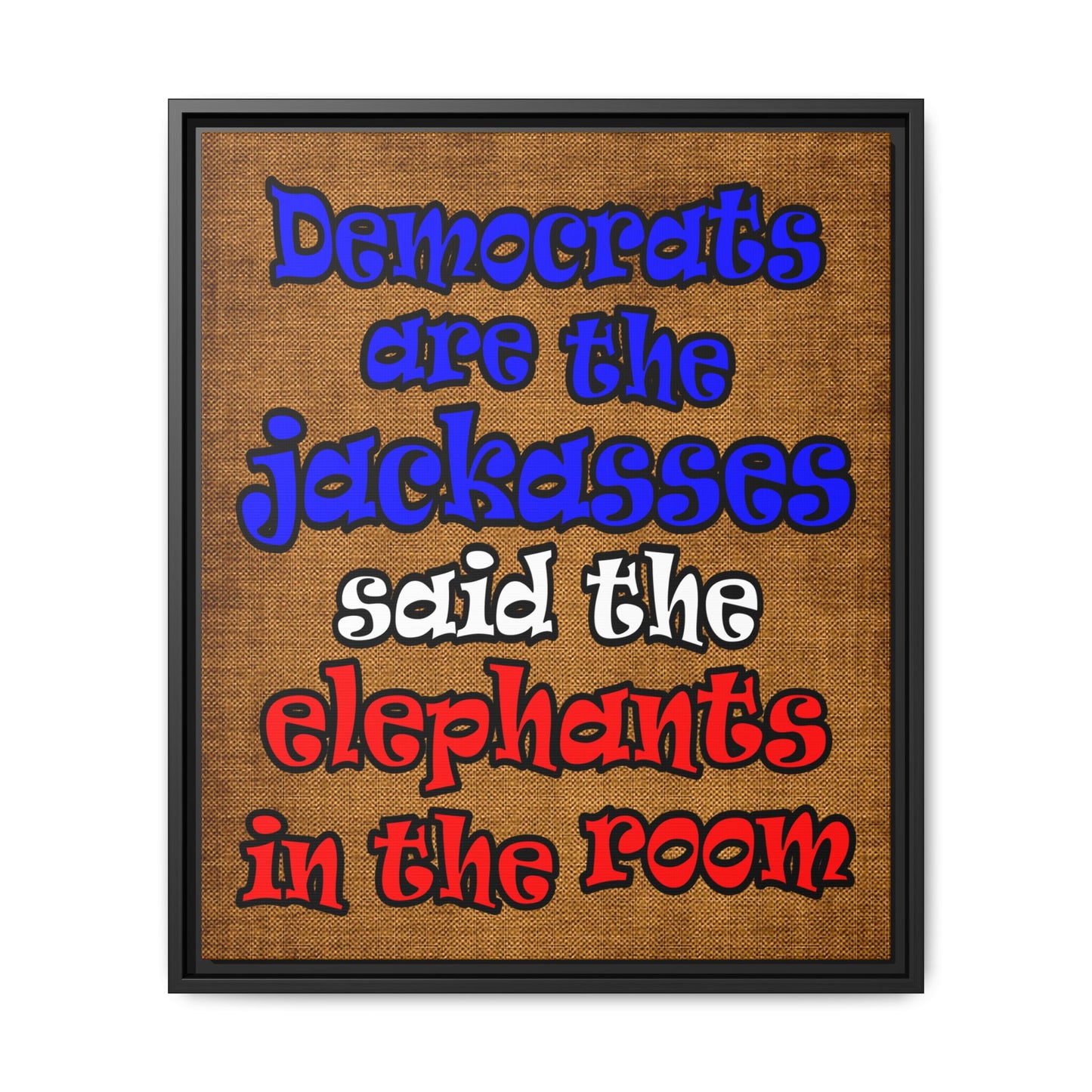 donkeys and elephants - framed canvas art (brown papyrus)