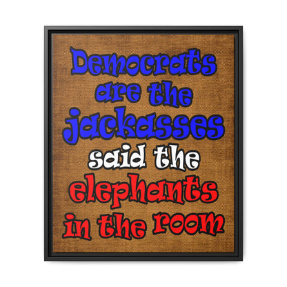 donkeys and elephants - framed canvas art (brown papyrus)